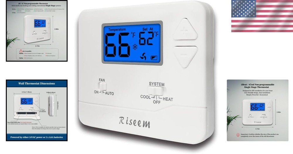 Elegant Non-Programmable Thermostat for Every Heating System - Easy Installation