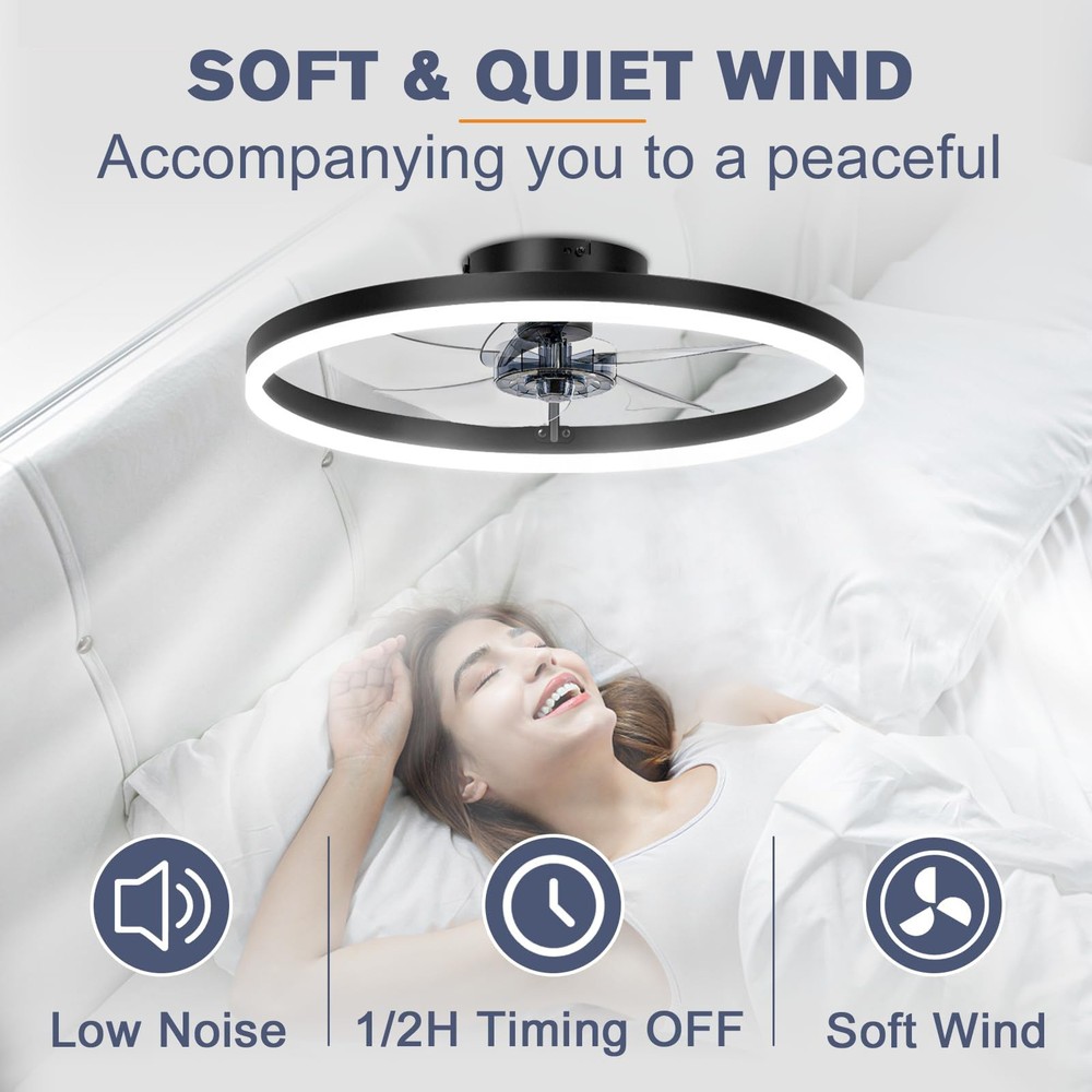 20" Modern Fan Lights Flush Mount LED Ceiling Light kit With APP Remote Control