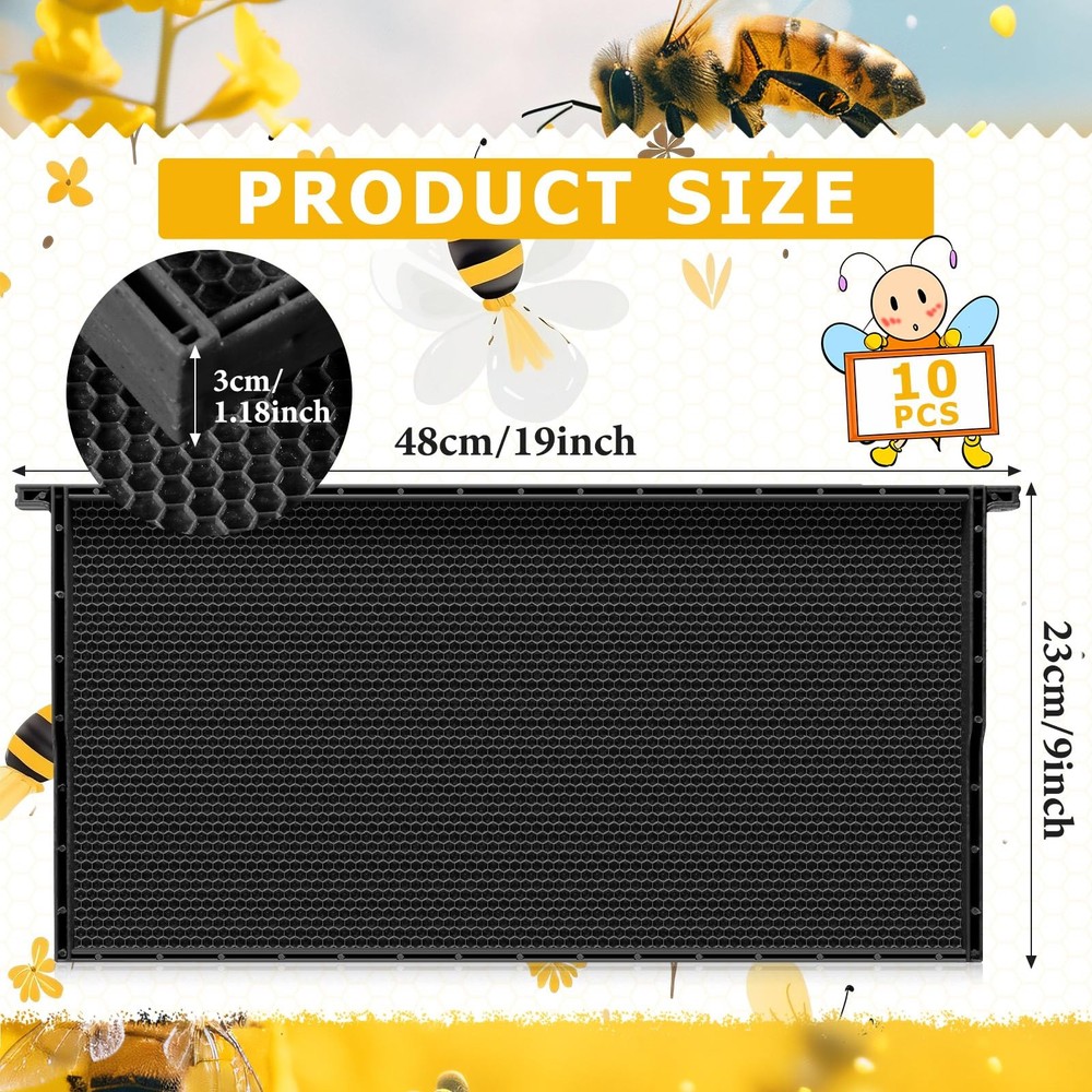 10 Pack Plastic Beehive Frames and Wax Foundations All in One Bee Hive Frames...