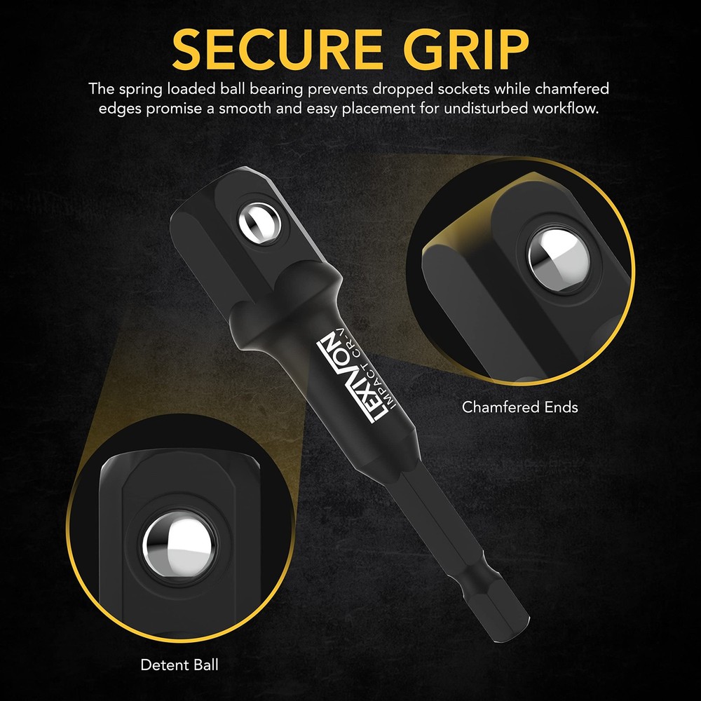 LEXIVON Impact Grade Socket Adapter Set, 3" Extension Bit, Black