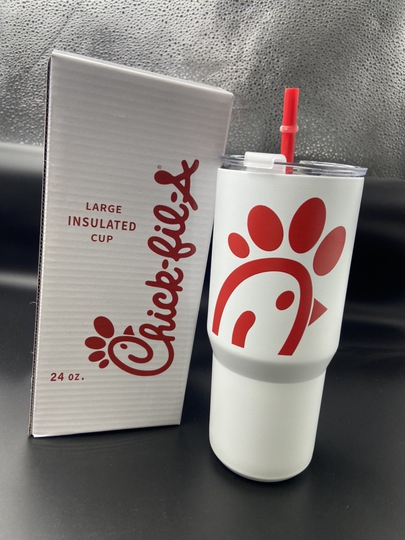 Chick-fil-A Originals 24oz Insulated Stainless Steel Travel Tumbler Cup W/STRAW