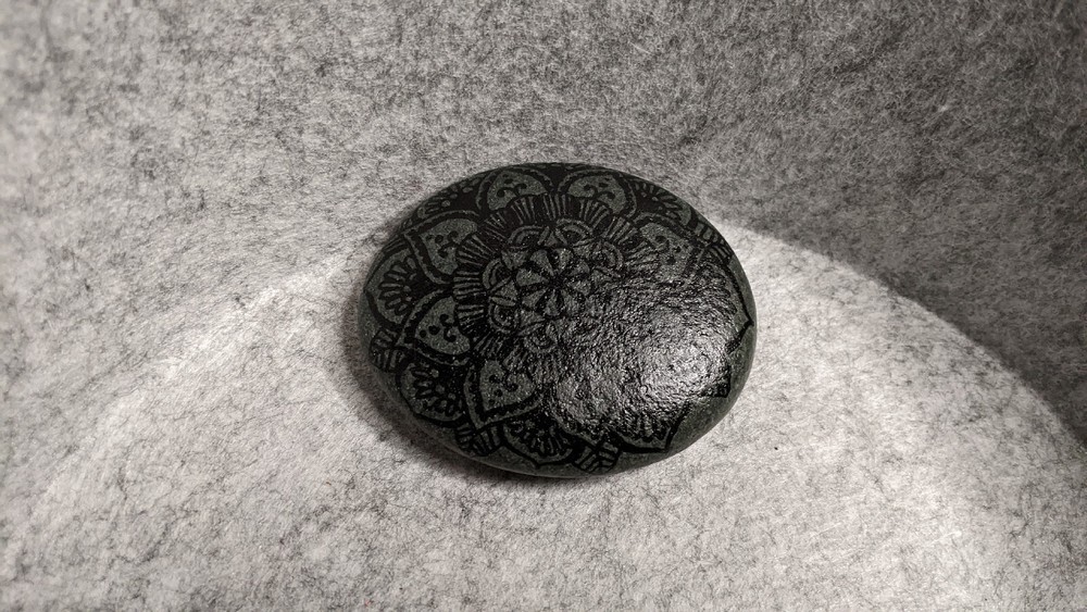 Hand Painted Rock / Stone - mandala black line design