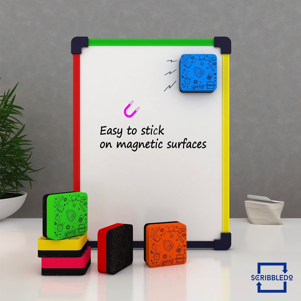 Scribbledo 6 Pack Magnetic Dry Erase Erasers - Assorted Colors,