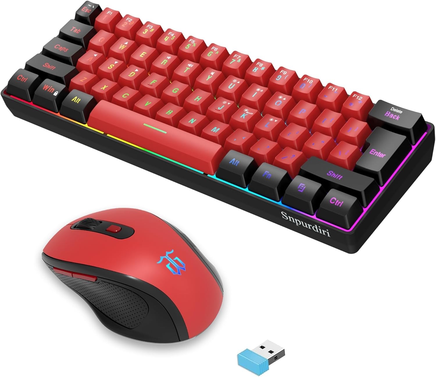 Snpurdiri 2.4G Wireless Mini 60% Gaming Keyboard & Mouse Combo RGB Backlit