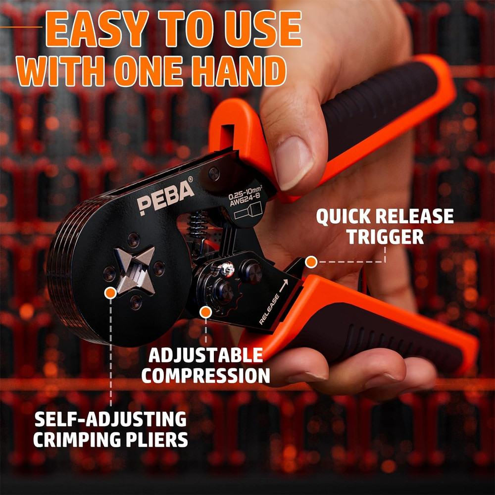 PEBA Ferrule Crimping Tool Kit, Self-Adjusting Square Crimp Pliers for Wire