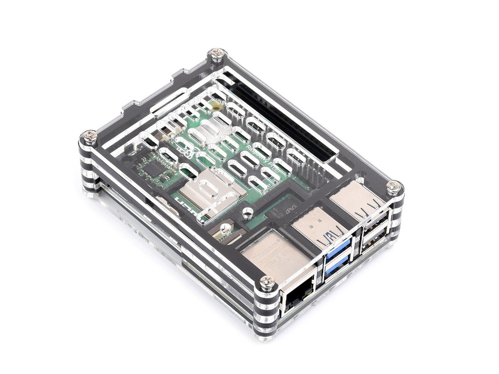 Waveshare Transparent and Black Acrylic Case for Raspberry Pi 5 Supports Cooler