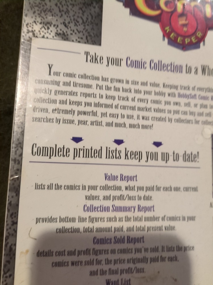 Vtg. Comic Book Keeper Computer PC Software Collection Organize Value Etc Sealed