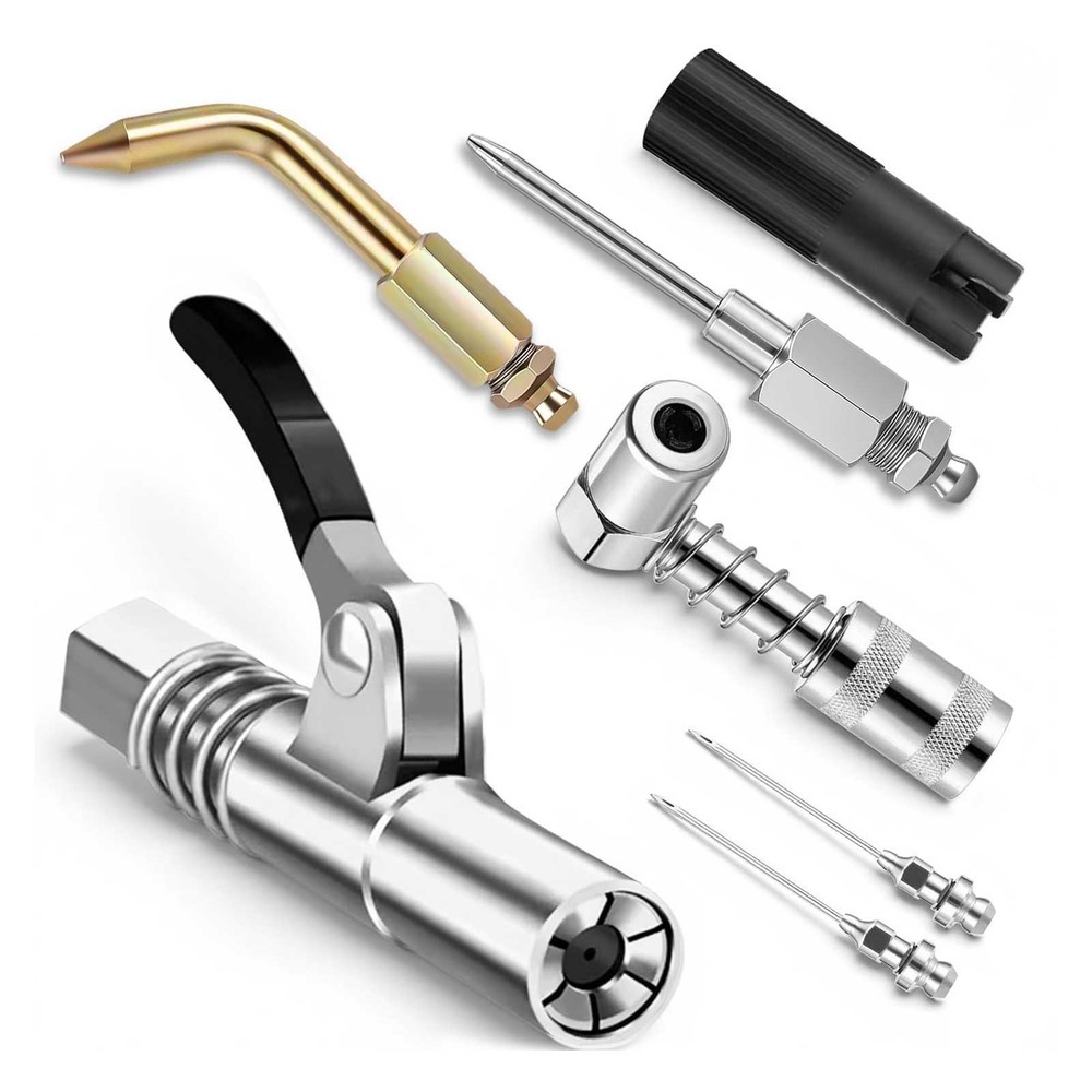 Grease Gun Accessory Kit Needle Nozzle 90° Coupler Zerk Fitting Cleaner Tool Set