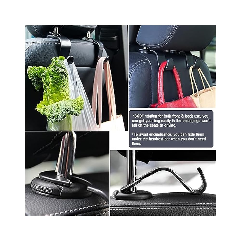 Car Seat Headrest Hook - 4 Pack, S Type, Universal, Black