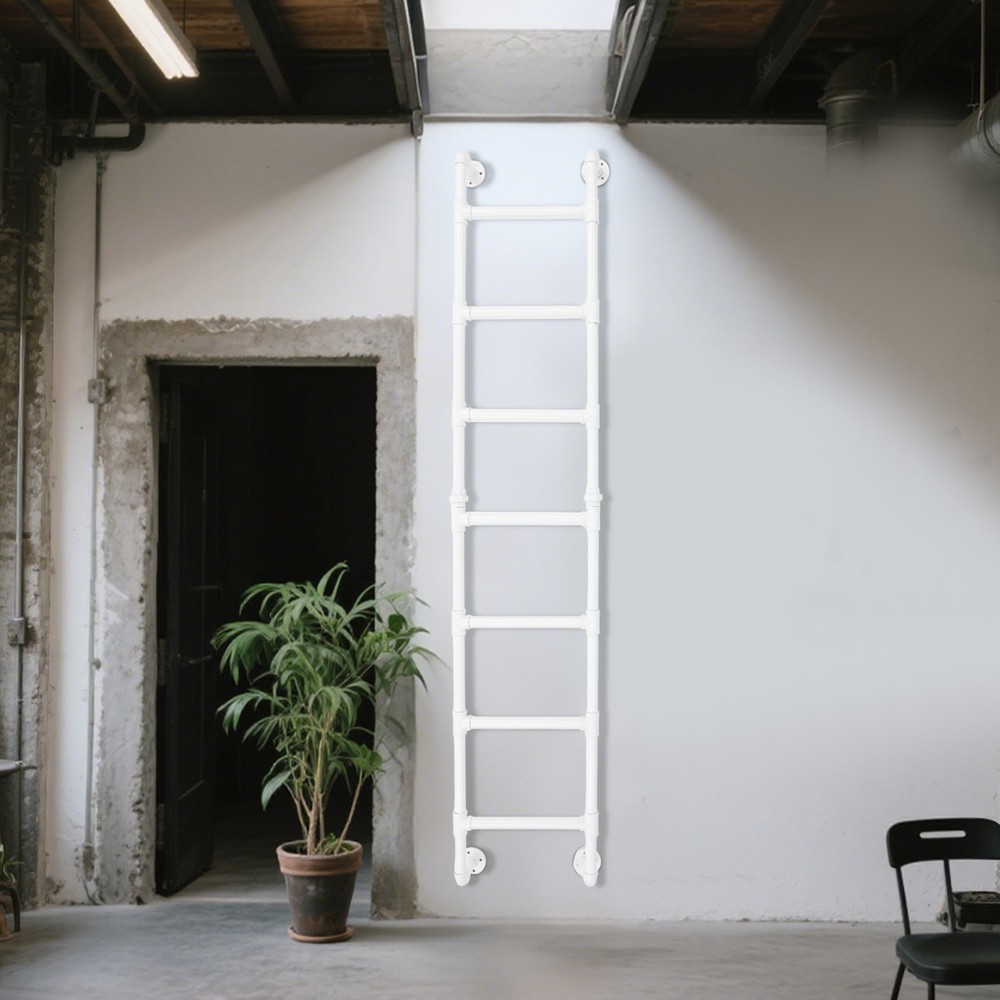 White Wall-Mounted Ladder for Attic Bunk Bed Multi-Functional 7-Step Ladder