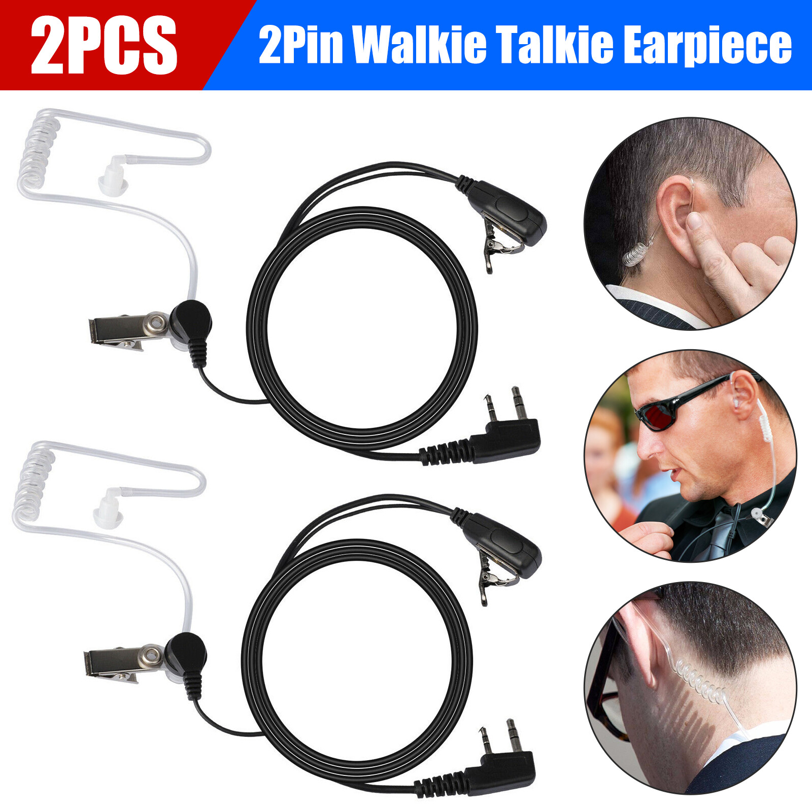 2Pin Acoustic Tube Walkie Talkie Earpiece Headset Mic PTT Two-way Security Radio