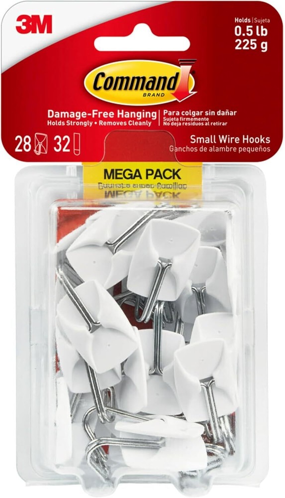 Command Small Wire Toggle Hooks, Damage Free Hanging Wall Hooks with White
