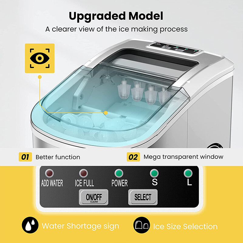 Electric Ice Cube Maker Machine w/ 10 Ice Bag, Self Cleaning Function 27lbs/Day