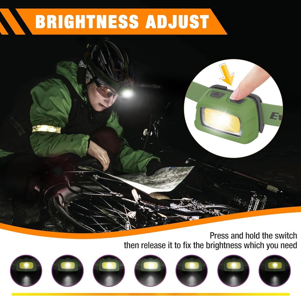 EverBrite Rechargeable Headlamp-Green 7 Modes Running 350 Lumens Memory Function