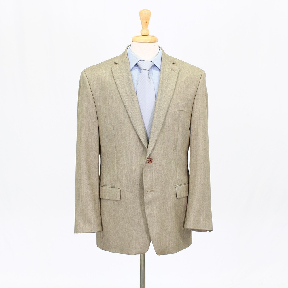 Ralph Lauren 42R Beige Sport Coat Blazer Jacket Solid 2B Polyester
