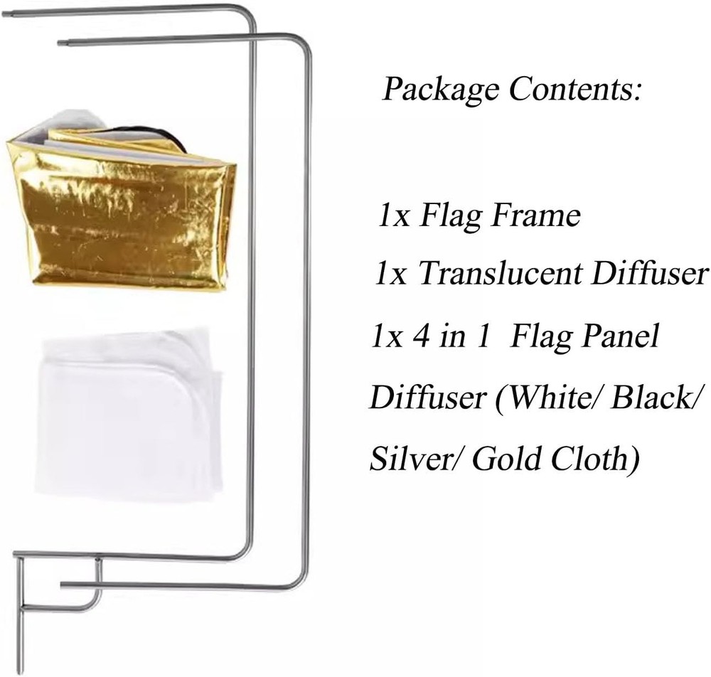 30"x36"/75x90cm Light Reflector Flag Panel Kit, 5-in-1 Diffusion Scrim