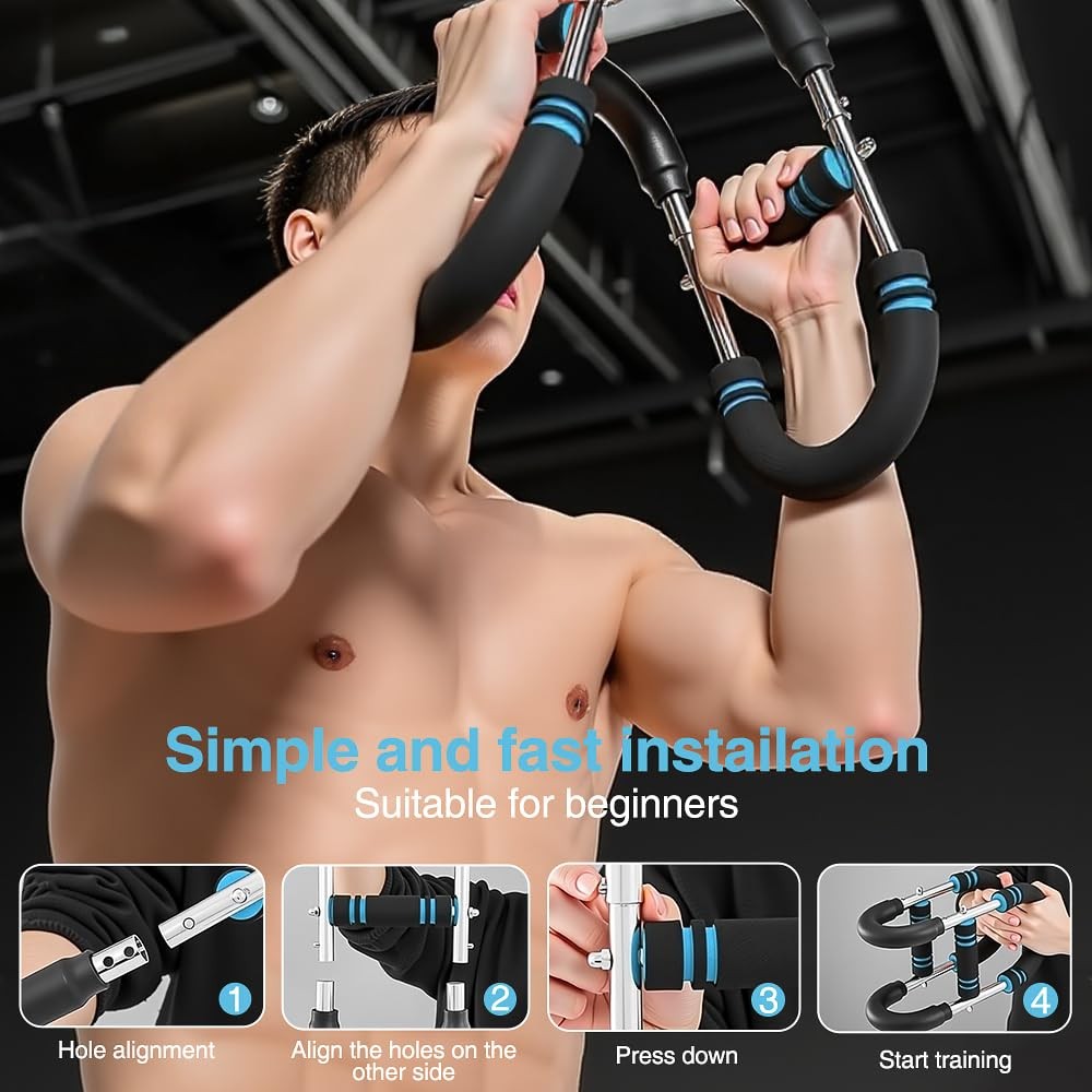 Adjustable U-Shaped Arm Strength Trainer – Portable 2-Level Resistance blue