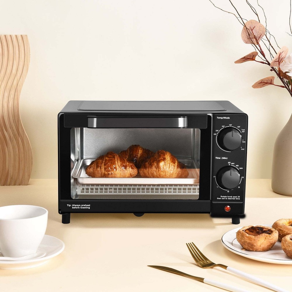 4 Slice Toaster Oven with 3 Settings Includes Baking Rack and Pan Black New