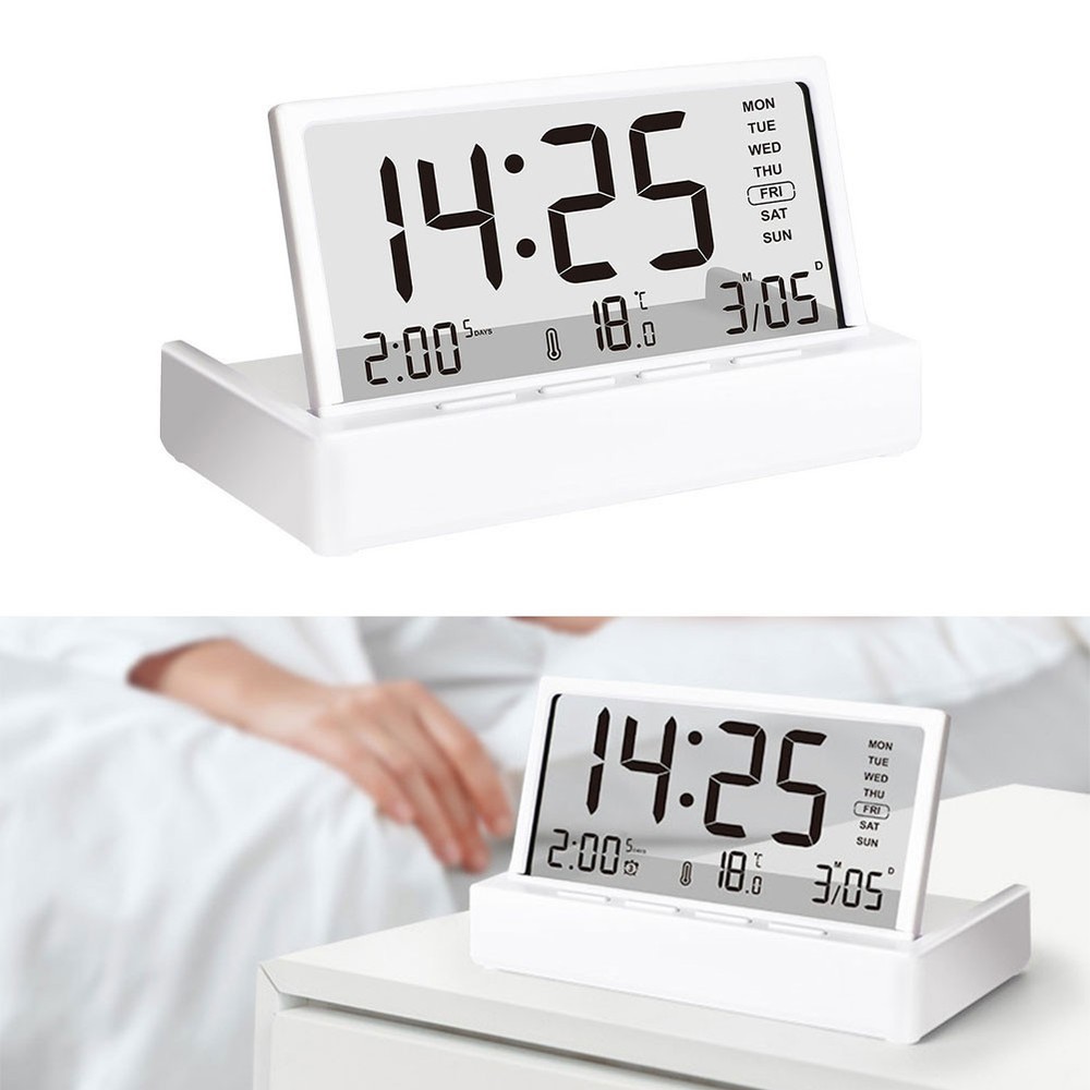 Desktop Electronic Alarm Clock with Transparent Display Temperature Date Week