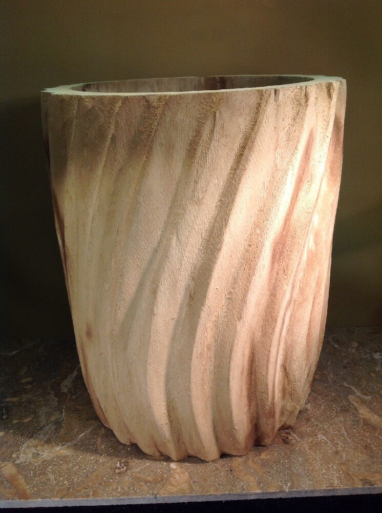Solid Handmade Texture Wood Planter With Removable Waterproof Liner 15"tall