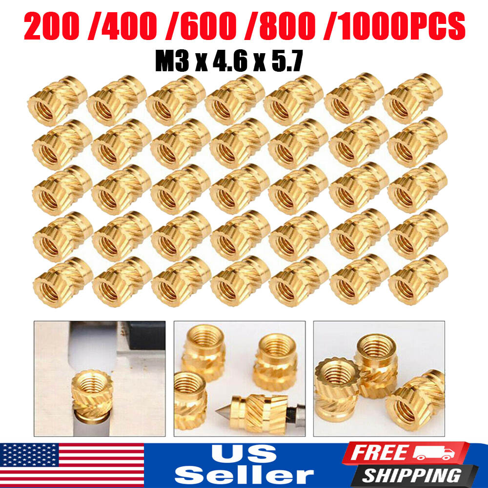 200-1000Pc M3 Thread Knurled Brass Threaded Heat Resistant Insert Embedment Nuts