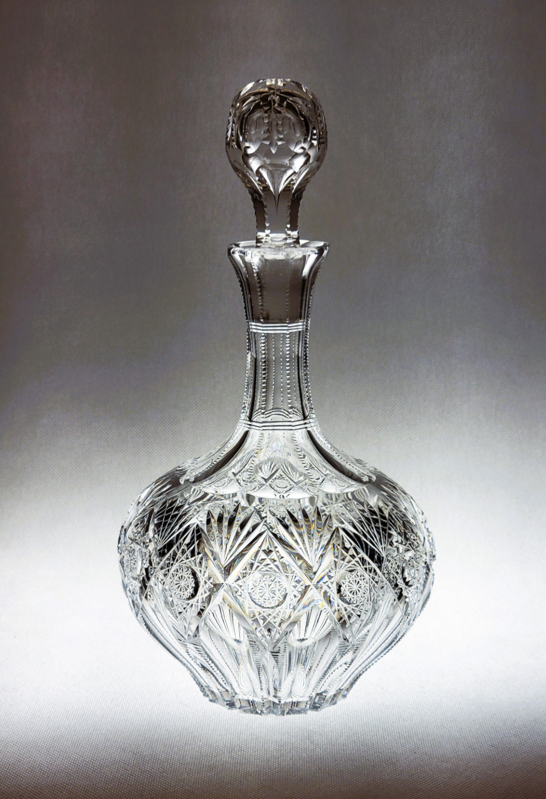 American Brilliant Cut Glass Decanter Hawkes Brunswick Pattern 10" Signed ABP