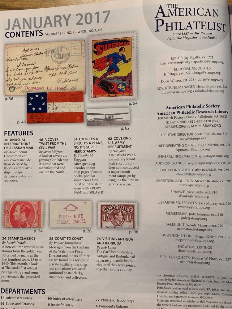 American Philatelist Magazine 2017, January