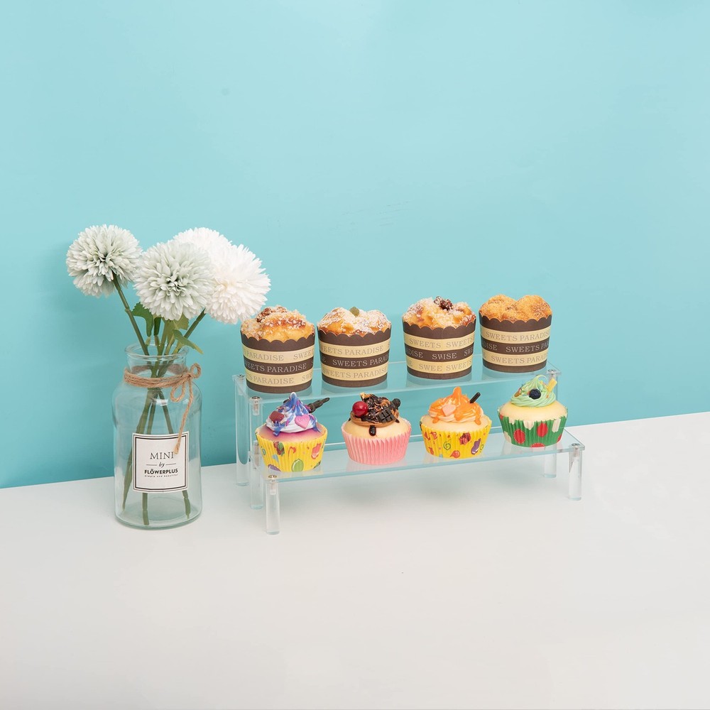 ihomecooker Clear Acrylic Display Riser 2 Tier Cupcake Stand 2 tier, clear