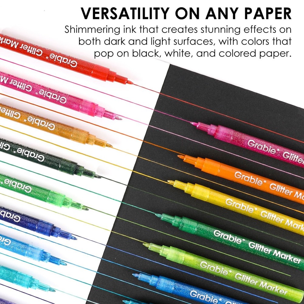 Glitter Metallic Markers, Extra-Fine Tip Glitter Acrylic Paint Markers, Quick...