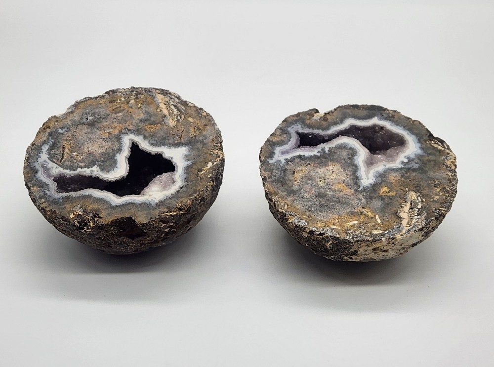 2 Light amethyst with calcite geode ~4" Diameter
