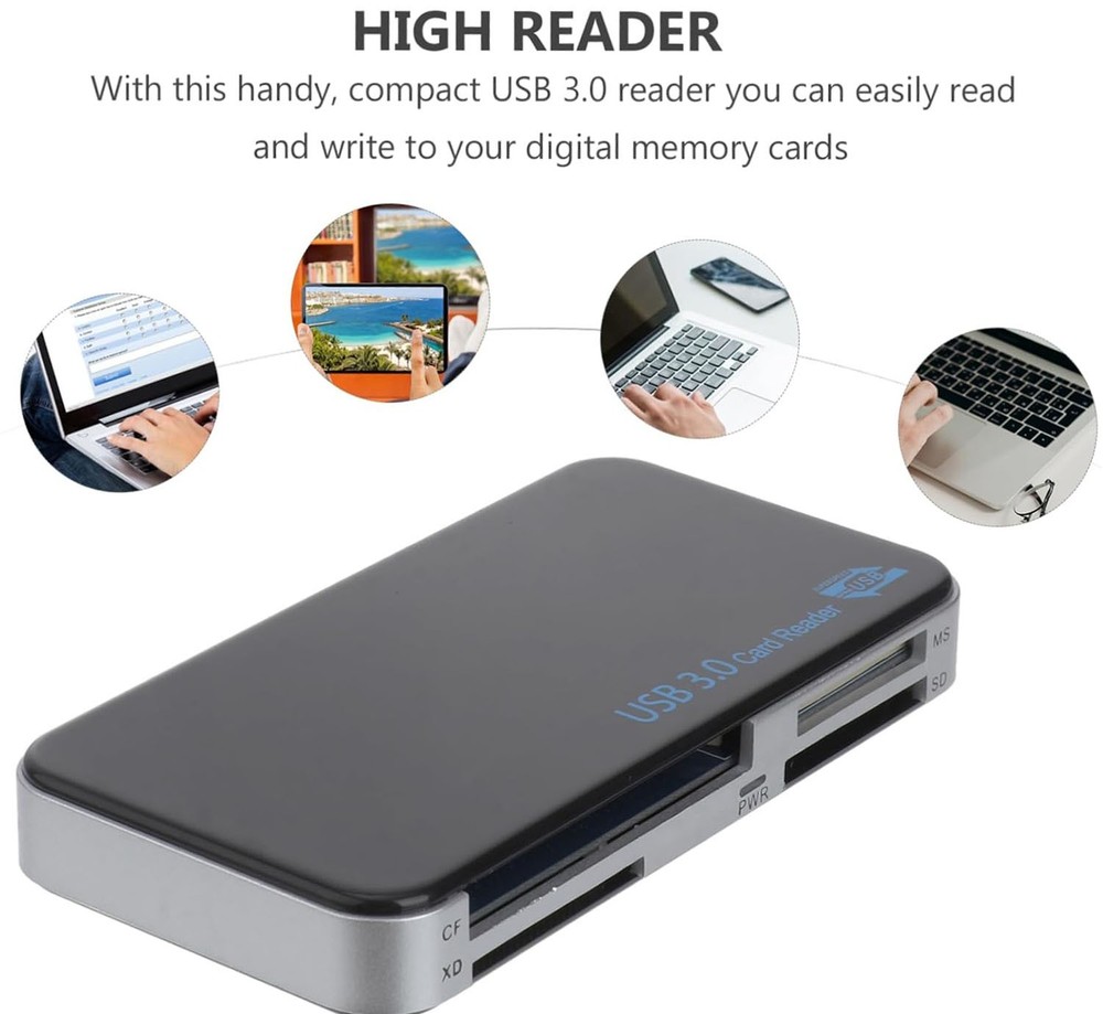 USB 3.0 Memory Card Reader Adapter 5GBPS Fit CF/TF/SD/Micro SD/XD/M2/MS Card