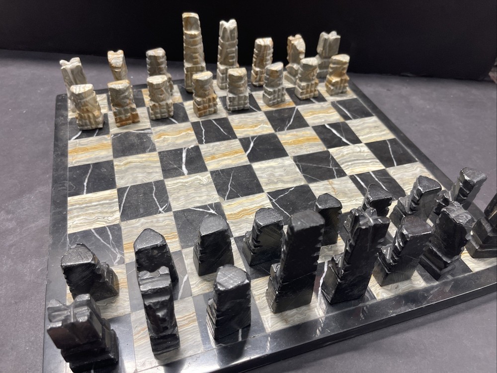 Aztec hand carved stone/marble chess set