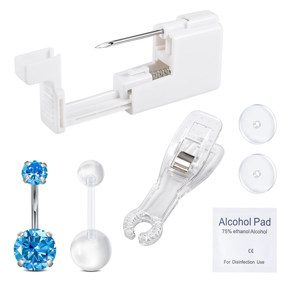 QWALIT Belly Button Piercing Kit Gun B4-Claw CZ- blue