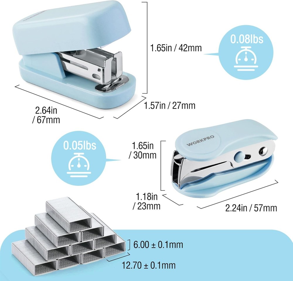 WORKPRO Mini Stapler Staple Remover Set for Desk Office w/ 2000PC 26/6 Staples