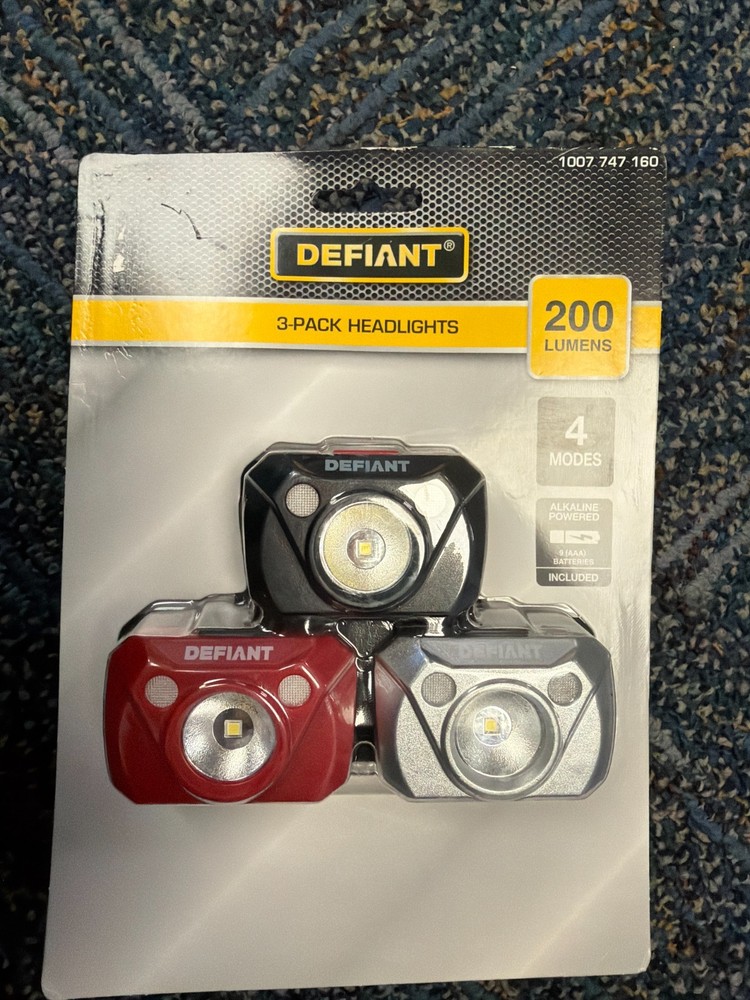 Defiant LED Headlight 3-Pack 200 Lumen Elastic Headband Flashlight