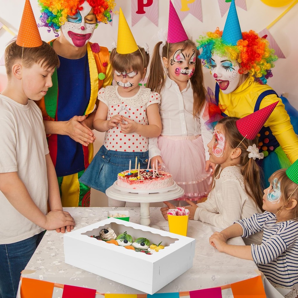 20pcs 14x10x4in Sheet Cake Boxes, White Quarter Bakery Boxes with Window, for...