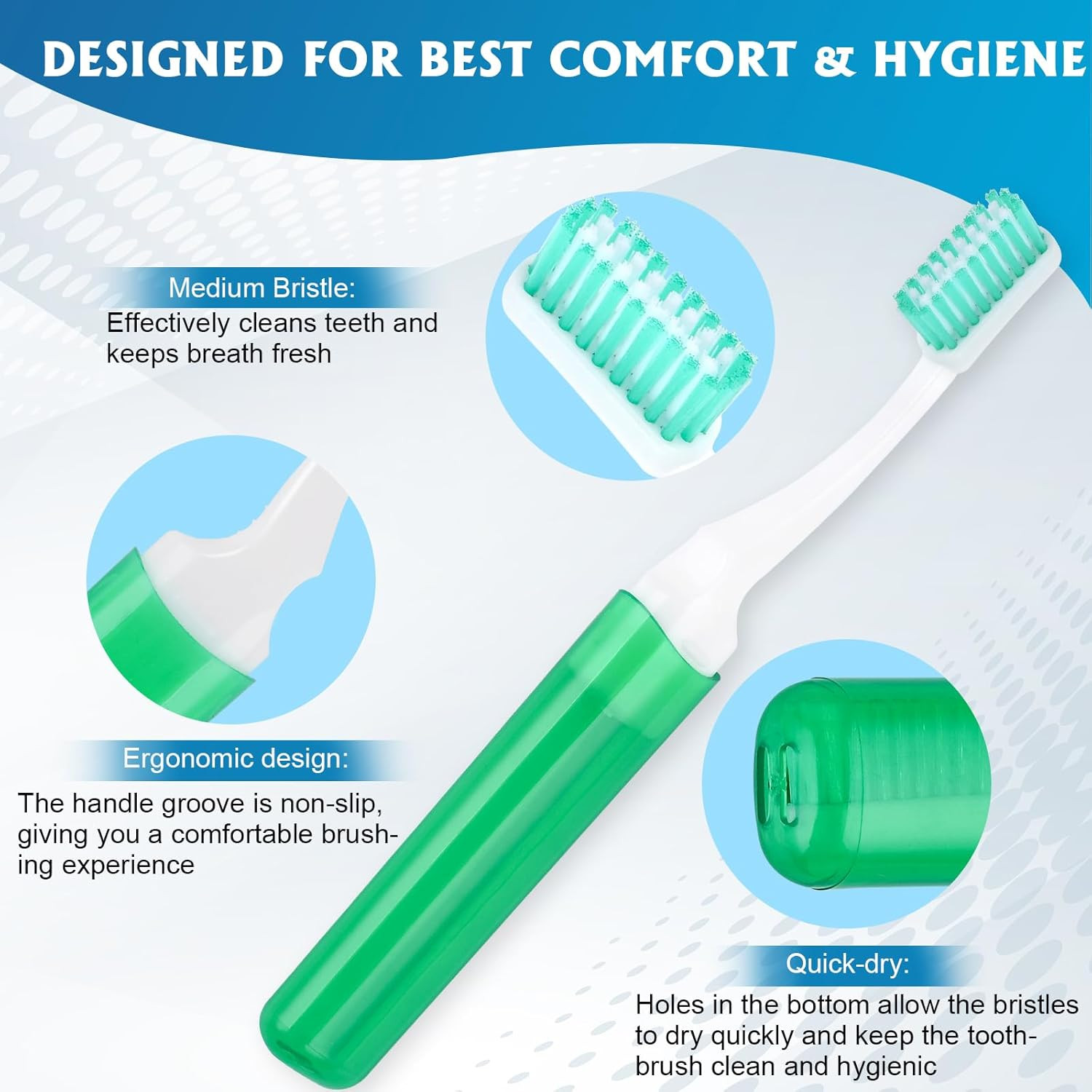 20 Pack Travel Folding Toothbrushes Medium Bristles Portable Camping Hygiene