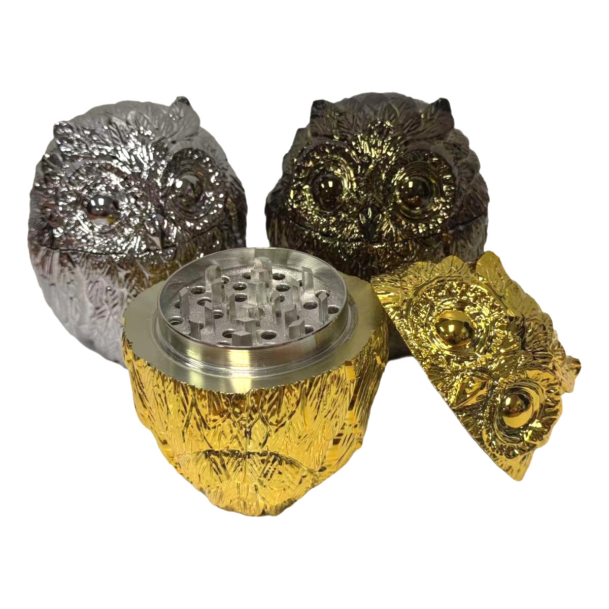 1 Vintage Metal Owl Tobacco Grinder 4 Piece Zinc Teeth Herb Crusher Spice Mill