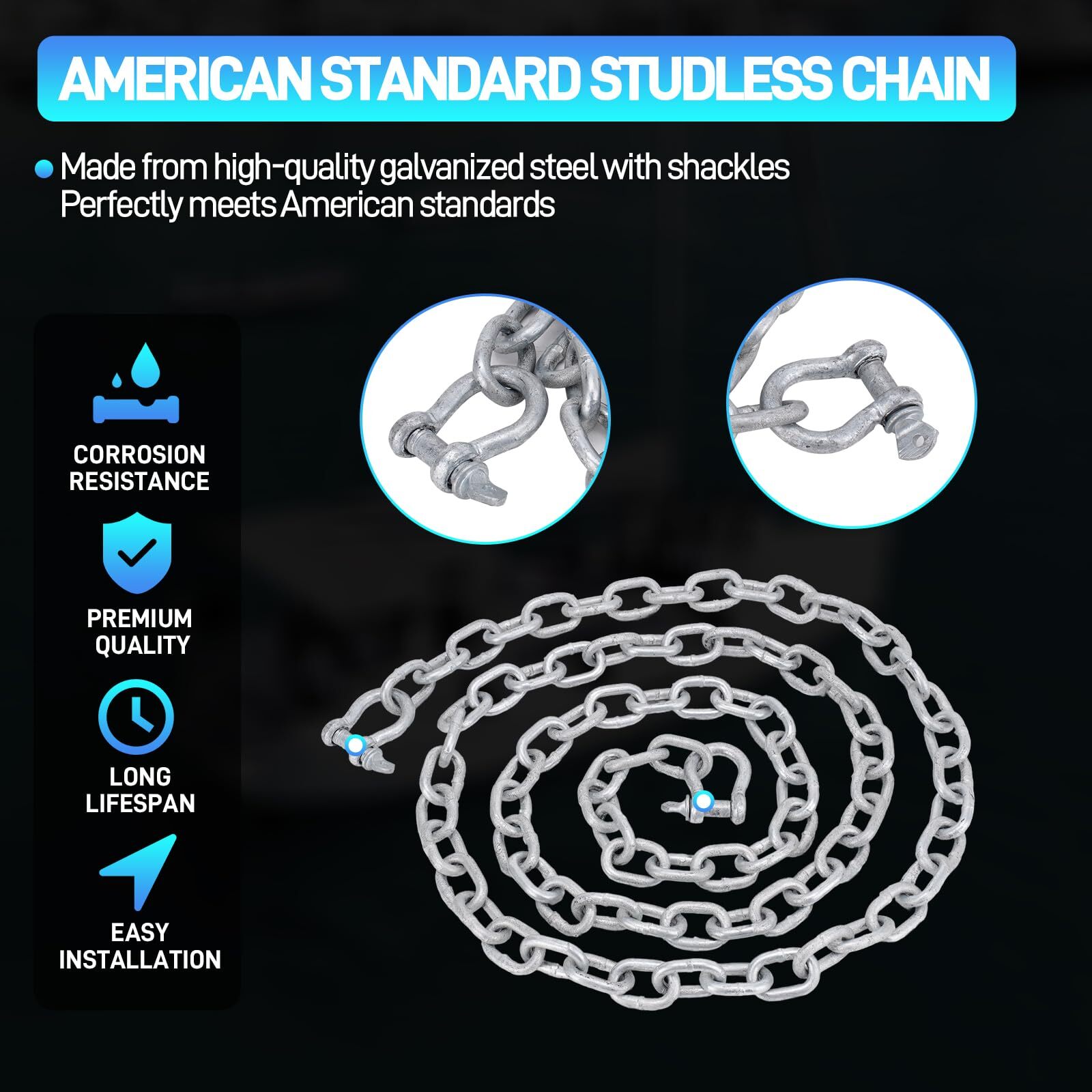 Heavy Duty Boat Anchor Kit with Anchor Chain, Shackle and Anchor Rope, 8 lb