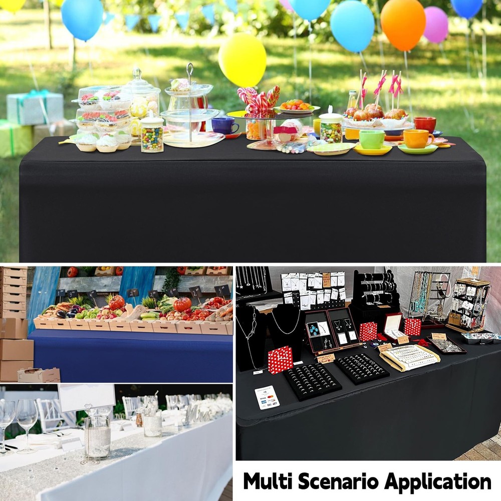 30 x 72 inch Rectangle Fitted Open Back Tablecloth for 6 FT Folding Table Was...