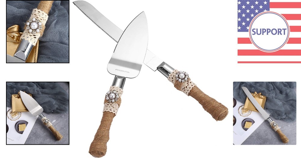 Charming Handcrafted Wedding Cake Knife & Server Set - 2-Piece Rustic Elegance