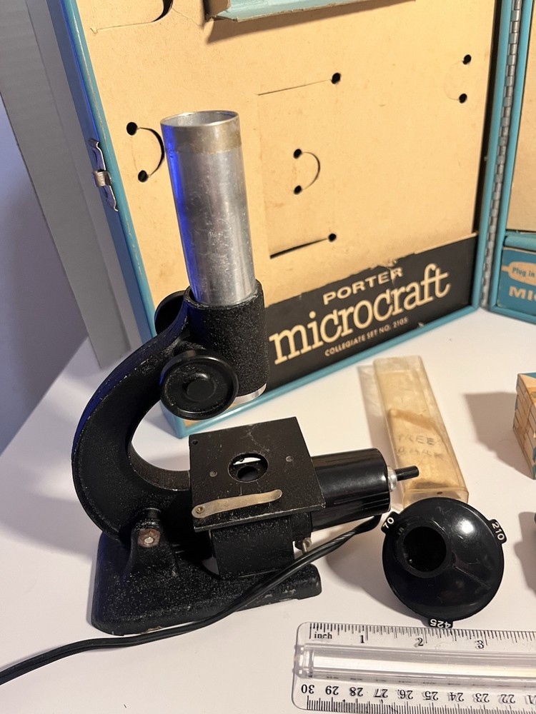 Vintage Porter Microcraft Microscope Lab Kit #2105 Electric Light Working