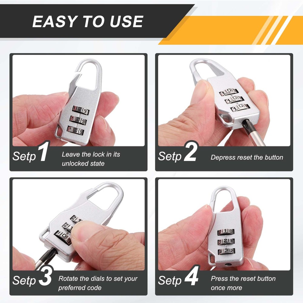 3Pcs Resettable 3 Digit Combination Lock Code Padlock, Red (55 x 21mm)