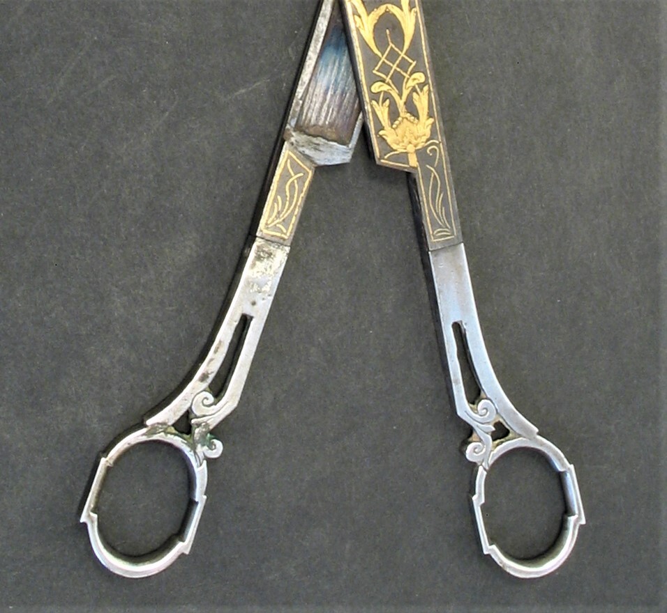 Antique Ottoman Calligraphy SCISSORS Gold Damascened Rare Solid Silver Handles