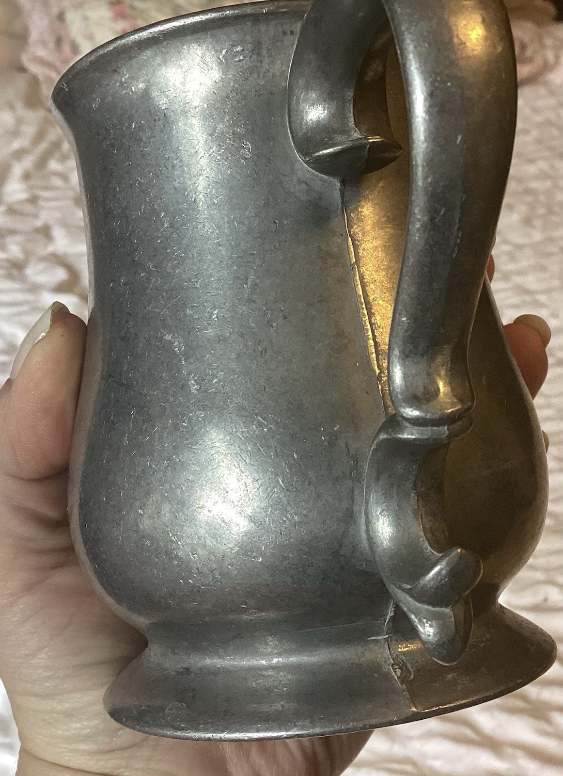 Vtg Pewter Beer Mug Stein Tankard Barware Renfaire Decor 4.5” Engraved “Fred”