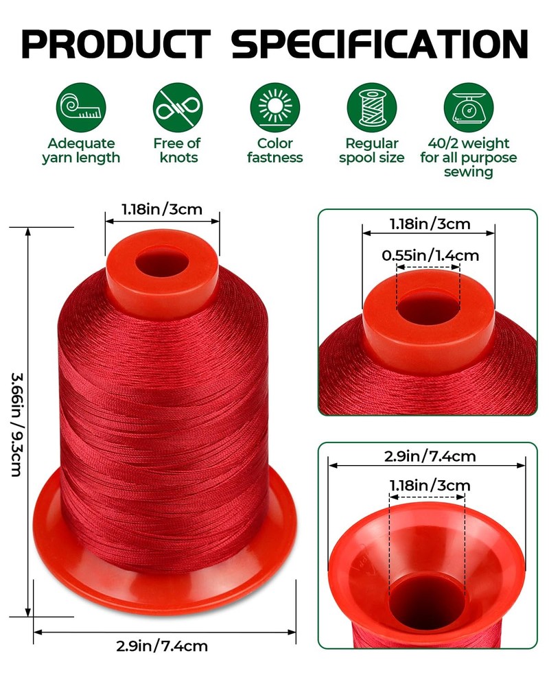 Extra Strong Upholstery ThreadRed 1000 Meters Bonded Nylon Thread for Denim L...