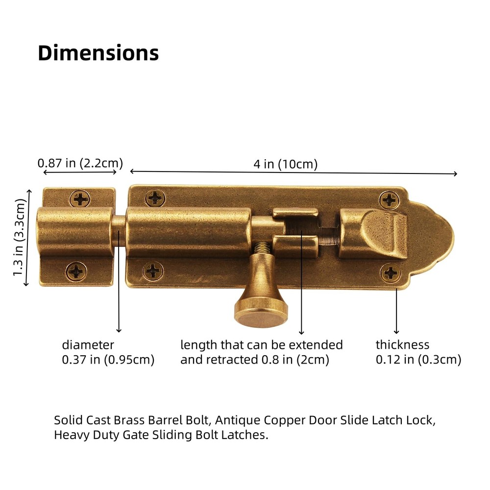 Runningfish Solid Cast Brass Barrel Bolt, Antique Door Slide Bronze