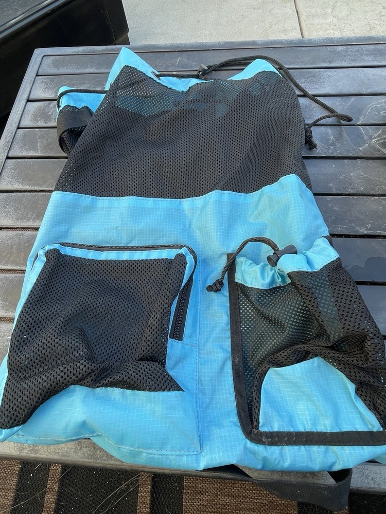 🔥 Large Blue Mesh Drawstring Backpack Rock Climbing Swimming Beach String Bag