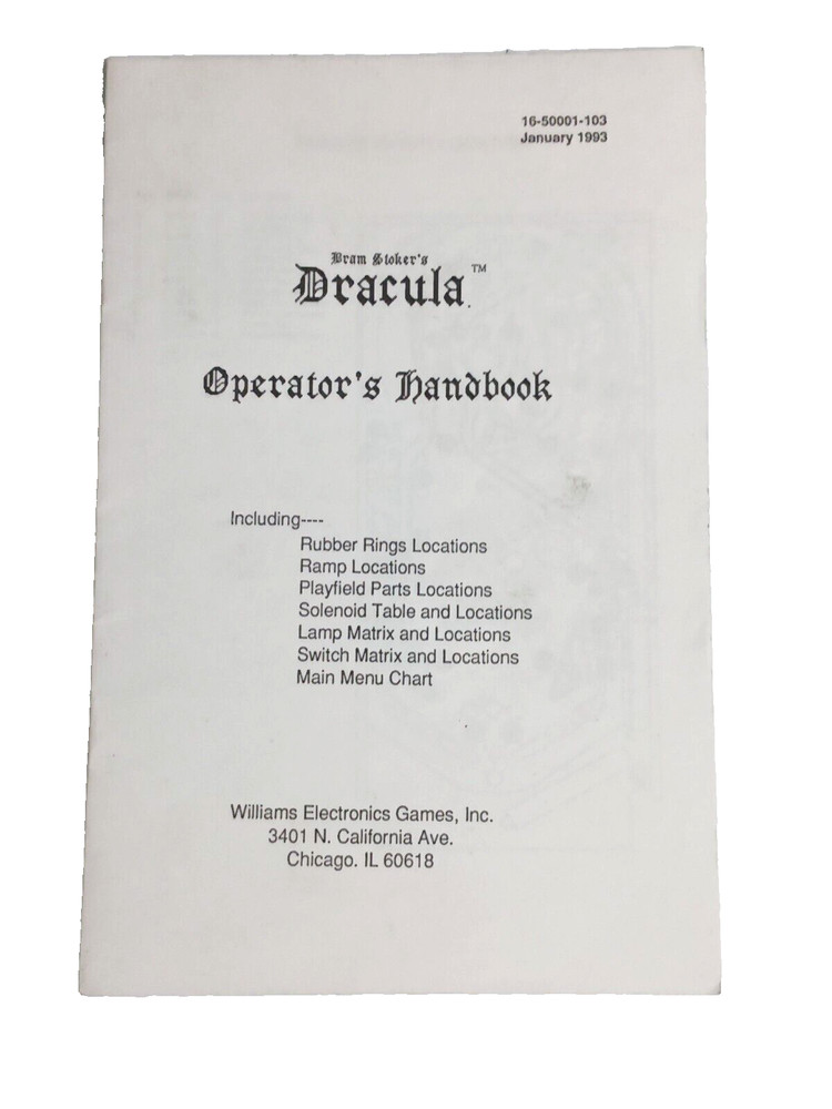 Williams Dracula Pinball Operator Handbook