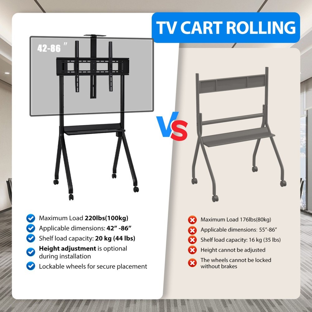 Mobile Cart for Interactive Display 42-86" Universal Rolling Stand Adjust Height